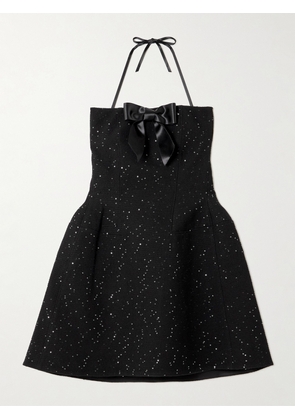 SHUSHU/TONG - Strapless Bow-detailed Sequin-embellished Wool-blend Mini Dress - Black - UK 4,UK 6,UK 8,UK 10,UK 12,UK 14,UK 16