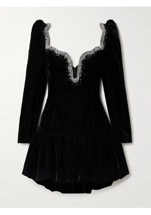 Clio Peppiatt - Edie Embellished Scalloped Velvet Mini Dress - Black - x small,small,medium,large,x large