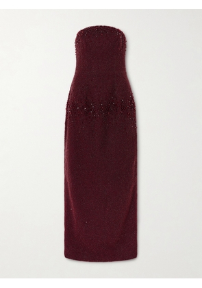 Clio Peppiatt - Tina Strapless Embellished Crepe Gown - Burgundy - x small,small,medium