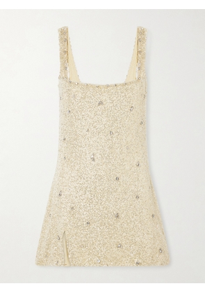 Clio Peppiatt - Pamela Crystal-embellished Beaded Tulle Mini Dress - Cream - x small,small,medium,large,x large
