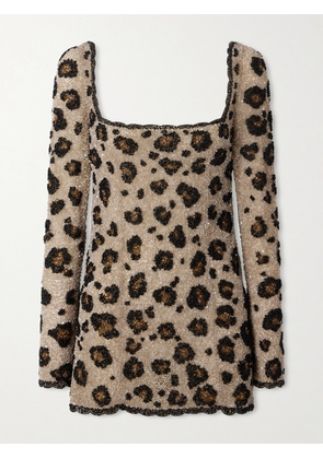 Clio Peppiatt - The Leo Embellished Sequined Tulle Mini Dress - Animal print - x small,small,medium,large,x large