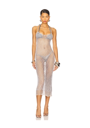 Lovers and Friends Katja Beaded Crochet Midi Dress in Slate. Size L. Also in XS, S, M.