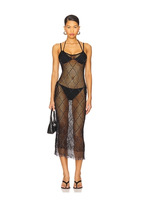 Lovers and Friends Katja Beaded Crochet Midi Dress in Black. Size L. Also in XS, S, M.