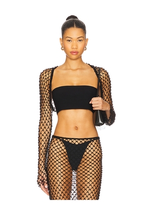 Lovers and Friends Mattilda Beaded Crochet Bolero in Black. Size L. Also in M, S, XS.