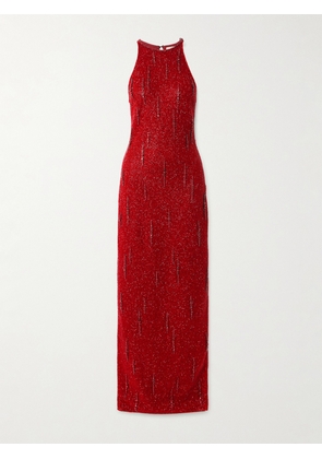 Clio Peppiatt - Mimosa Embellished Stretch-mesh Gown - Burgundy - x small,small,medium,large,x large