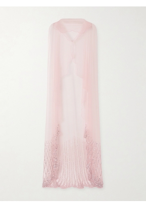 Clio Peppiatt - Moonray Scalloped Embellished Tulle Cape - Pink - One size