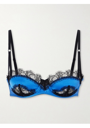 Kiki de Montparnasse - Lace-trimmed Silk-satin Balconette Bra - Blue - 32A,34A,36A,32B,34B,36B,32C,34C,36C,32D,34D,36D
