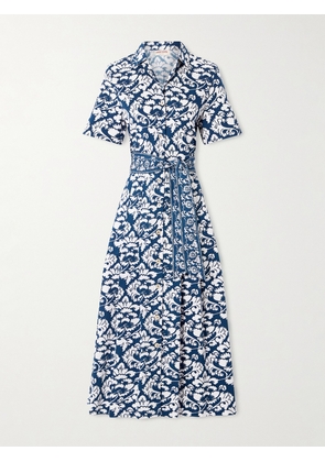 Emporio Sirenuse - Claudia Belted Pleated Floral-print Cotton Midi Dress - Blue - IT36,IT38,IT40,IT42,IT44,IT46,IT48,IT50