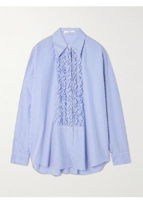 Tibi - Ruffled Pinstriped Cotton-poplin Shirt - Blue - xx small,x small,small,medium,large,x large