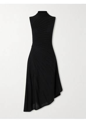 Alaïa - Asymmetric Ribbed Wool Turtleneck Midi Dress - Black - FR 34,FR 36,FR 38,FR 40,FR 42,FR 44