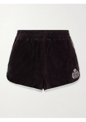 Sporty & Rich - Embroidered Cotton-velour Shorts - Brown - x small,small,medium,large,x large