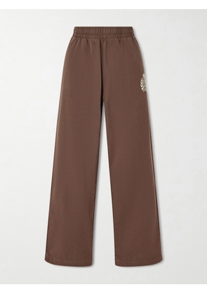 Sporty & Rich - Embroidered Cotton-jersey Track Pants - Brown - x small,small,medium,large,x large