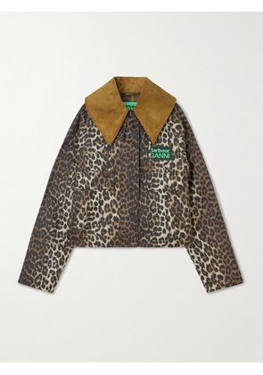 Barbour - + Ganni Hooded Cheetah-print Waxed-cotton Jacket - Brown - UK 8,UK 10,UK 12,UK 14,UK 16,UK 18