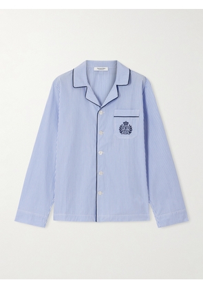 Sporty & Rich - Embroidered Striped Cotton-poplin Pajama Shirt - Blue - x small,small,medium,large,x large