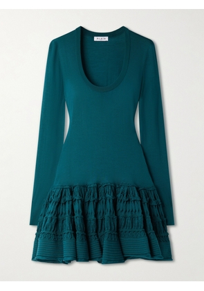 Alaïa - Ruffled Wool-blend Mini Dress - Blue - FR 34,FR 36,FR 38,FR 40,FR 42,FR 44