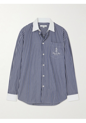 Sporty & Rich - Vendome Oversized Embroidered Striped Cotton Oxford Shirt - Blue - x small,small,medium,large,x large
