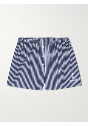 Sporty & Rich - Vendome Mini Boxer Embroidered Striped Cotton Shorts - Blue - x small,small,medium,large