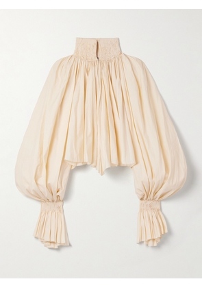 KHAITE - Durer Cropped Gathered Cotton-blend Poplin Blouse - Cream - x small,small,medium