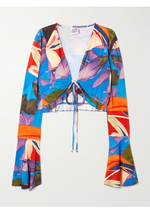 Donde Esteban - Palenque Flores Cropped Tie-detailed Floral-print Jersey Top - Multi - x small,small,medium,large,x large