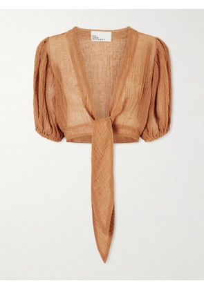 Lisa Marie Fernandez - Pouf Cropped Linen-blend Gauze Wrap Top - Brown - 1,2,3,4