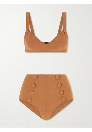 Lisa Marie Fernandez - Magdalena Button-embellished Bikini - Brown - 1,2,3,4