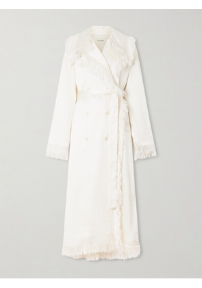 FFORME - Lise Tie-detailed Fringed Silk-blend Trench Coat - Cream - IT38,IT40,IT42,IT44