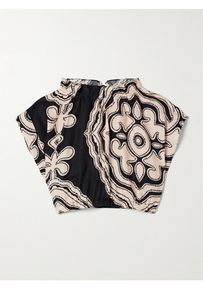 lemlem - Muna Cropped Printed Linen Top - Black - x small,small,medium,large