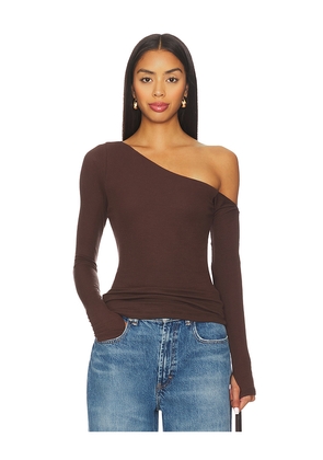 Michael Lauren Magdaleno Long Sleeve Fitted Asymmetrical Cold Shoulder Top in Brown. Size L. Also in S, XS, M, XL.