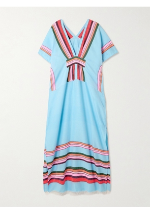 lemlem - Gasira Frayed Striped Cotton-blend Maxi Kaftab - Blue - x small,small,medium,large