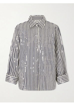 TWP - Next Morning Sequined Striped Cotton-blend Poplin Shirt - Blue - XXS,XS/S,M/L
