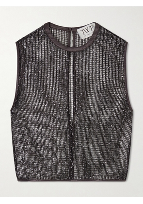 TWP - Cropped Sequin-embellished Fishnet Tank - Brown - xx small,x small,small,medium,large