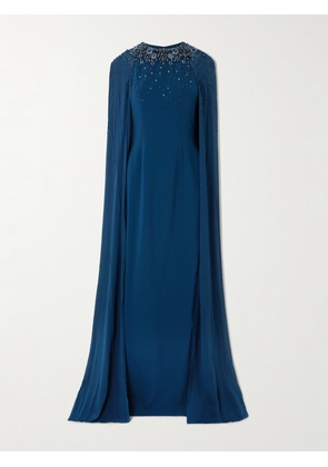 Jenny Packham - Vita Cape-effect Embellished Crepe De Chine Gown - Blue - UK 6,UK 8,UK 10,UK 12,UK 14,UK 16