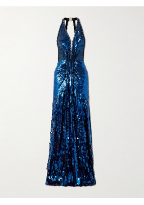 Jenny Packham - Lisette Open-back Embellished Tulle Halterneck Gown - Blue - UK 6,UK 8,UK 10,UK 12,UK 14