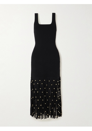 SIMKHAI - Romelia Embellished Fringed Stretch-knit Midi Dress - Black - x small,small,medium,large,x large