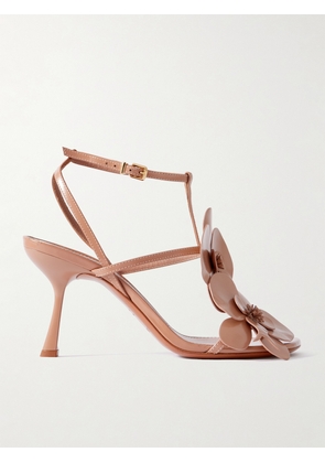 Zimmermann - Orchid Appliquéd Glossed-leather Sandals - Neutrals - IT35,IT36,IT37,IT38,IT39,IT40