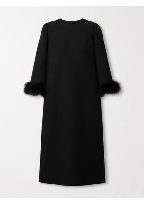 Valentino Garavani - Feather-trimmed Wool And Silk-blend Crepe Midi Dress - Black - IT36,IT38,IT40,IT42,IT44