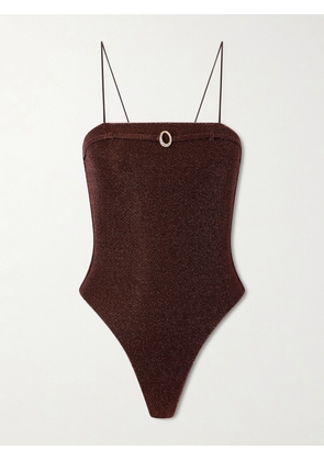 Oséree - Lumière Micro Belt Embellished Metallic Swimsuit - Brown - small,medium,large,x large