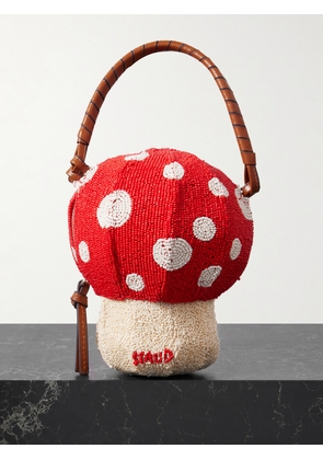 STAUD - Shroom Leather-trimmed Beaded Satin Tote - Red - One size