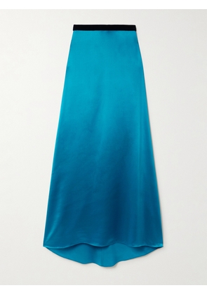 Valentino Garavani - Velvet-trimmed Satin-crepe Maxi Skirt - Blue - IT36,IT38,IT40,IT42,IT44,IT46