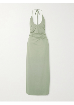 SIR. - Martina Gathered Cotton-poplin Halterneck Maxi Dress - Green - 01,2,3,4
