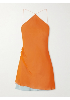 SIR. - Dabica Layered Halterneck Silk-chiffon Mini Dress - Orange - 01,2,3,4