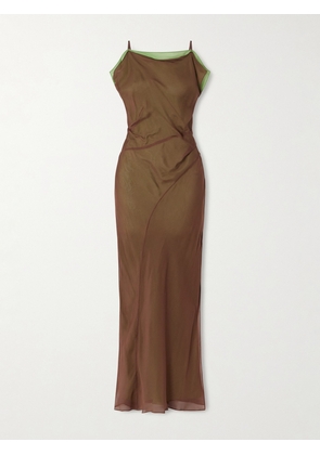 SIR. - Danica Ruched Layered Silk-chiffon Maxi Dress - Brown - 01,2,3,4