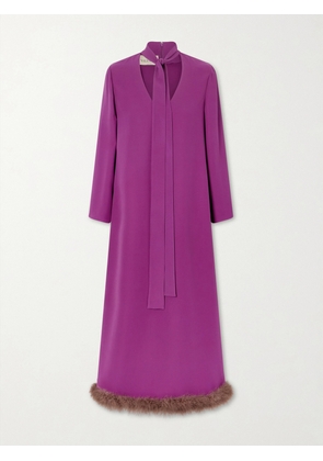 Valentino Garavani - Tie-detailed Feather-trimmed Cady Midi Dress - Purple - IT36,IT38,IT40,IT42,IT44