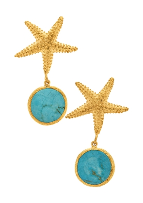 Maison Irem Seastar Drop Earrings in Teal,Metallic Gold.