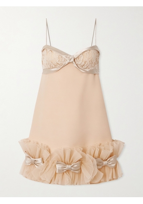 Valentino Garavani - Bow-detailed Lace, Satin And Crepon-trimmed Wool And Silk-blend Crepe Mini Dress - Pink - IT36,IT38,IT40,IT42