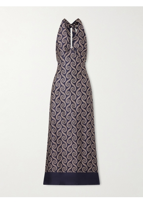 Faithfull - Elidia Printed Satin Halterneck Maxi Dress - Blue - x small,small,medium,large,x large