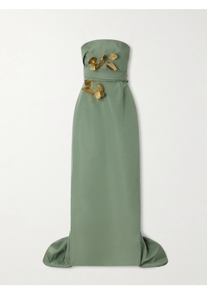 Oscar de la Renta - Strapless Draped Embellished Silk-faille Gown - Green - US2,US4,US6