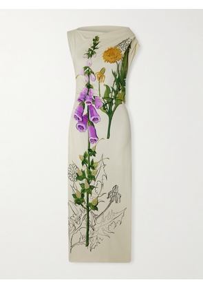 Oscar de la Renta - Draped Printed Jersey Midi Dress - White - US0,US2,US4,US6,US8,US10,US12,US14