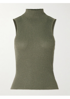 LESET - Blake Ribbed Lurex Turtleneck Top - Green - x small,small,medium,large,x large