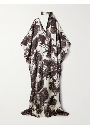 Oscar de la Renta - Scarf-detailed Printed Silk-twill Gown - Brown - medium,large,x large